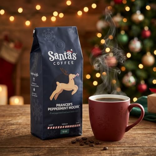 Santa’s Coffee Prancer’s Peppermint Mocha Café en Grano Tostado Medio 12 oz miniatura 5