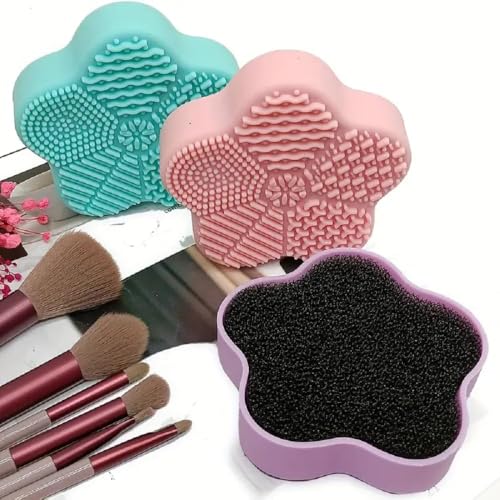 Nettoyant pour pinceaux de maquillage, tampon de nettoyage pour pinceaux de maquillage 2 en 1， tampon à récurer pour brosse de maquillage éponge, outil de nettoyage humide et sec (rose)