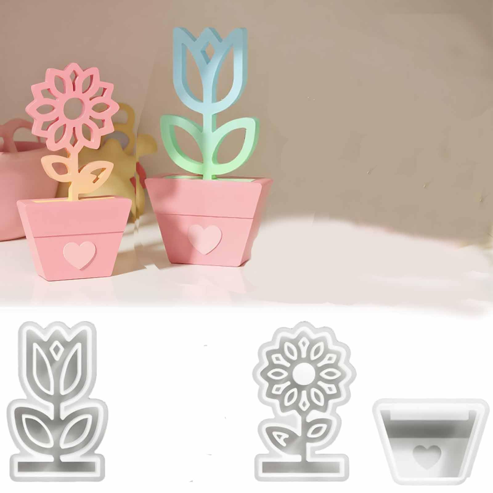 3PCS Sunflower and Tulip Flower Pot Molds, Reusable Silicone for Clay & Art Craft, Hollow Out Design with Home Decor, Non-Stick Easy Release for Planting-image-34