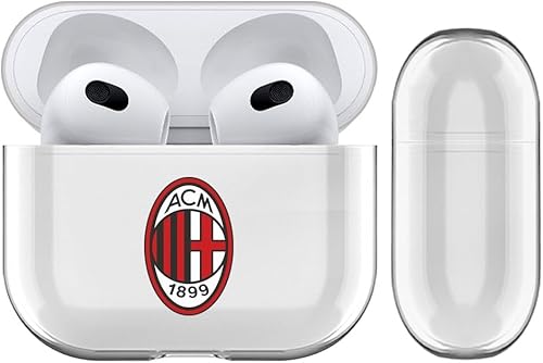 Head Case Designs Funda de cristal duro transparente con logotipo de AC Milan con licencia oficial compatible con Apple AirPods 3 3ª generación de