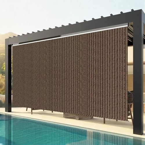 U-MAX Outdoor Roller Shade, 10'(W) x8'(H) Sun Shade Cover Canopy with 99% UV Protection, 220GSM HDPE Exterior Cordless Roll Up Blinds Privacy Screen for Patio, Pergola, Gazebo, Mocha