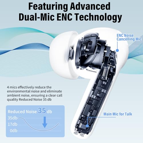 Image of Wireless Earbuds, Bluetooth 5.4 Headphones Bass Stereo /Clear Calls, Ivory | Ear Buds with Noise Cancelling Mic LED Display in Ear Earphones Ai Translation Earbuds Real Time with 6 Translation Modes