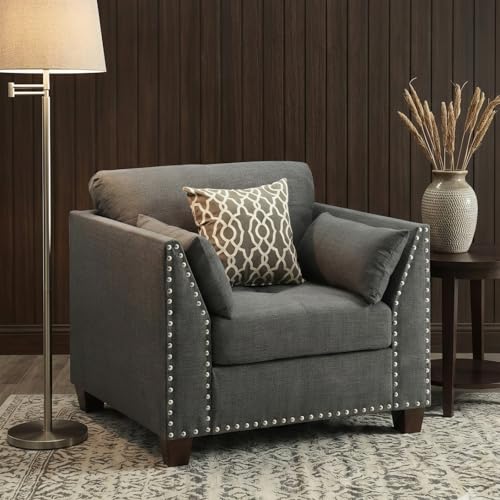 Dreamzie Modern Linen Accent Chair, Upholstered Armchair with Nailhead Trim