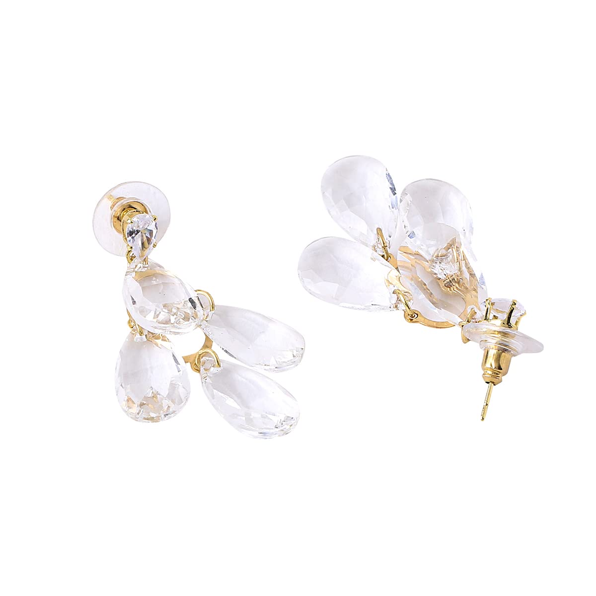 Women's Clear Crystal Studded Teardrop Shape Dangle Drop Earrings