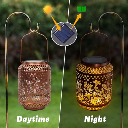 Solarlaterne für Außen, Solarlampen für Außen Garten, Laterne Solar Außen Wetterfest, Solar Laternen Hängende Wasserdichte Aushöhlungs Dekoration, Solarlaterne für Draußen Garten Patio Camping (B)