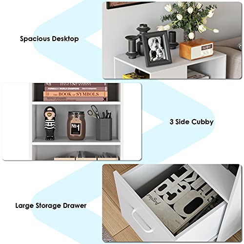 Urkno Wood Mobile File Cabinet With Drawer, Large Lateral Filing Cabinet For Letter Size, Office Cart With Rolling Wheels And Storage Shelves, Printer Stand For Home Office, White #TOP6