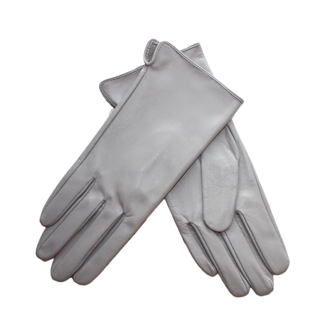 Guantes de piel de oveja para mujer, delgados, sin forro, para pantalla táctil, color sólido, clásicos, para montar al aire libre, guantes de conducción de cuero, gris claro, 9 7.5