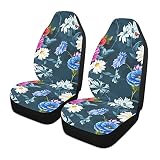 djfhwvjxt Coprisedili anteriori per auto, motivo papaveri senza cuciture, foglie di camomilla, fiordalisi, colore blu scuro, antiscivolo, in tessuto di alta qualità, universale