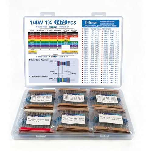 Miuzei 1475 Pièces Assortiment de Résistances Contient 52 Valeurs de Résistances Kit 1/4W ± 1% Film Métallique 0 Ohm to 5,6M Ohm Résistances Set 50...