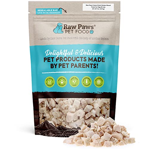 Raw Paws Freeze Dried Chicken Breast for Dogs & Cats, 4-oz - Made in USA - Natural Chicken Dog Treats, Cat Real Chicken Treats - Large, Small Dog Treats Chicken Training Treats, Dry Chicken Cat Treats