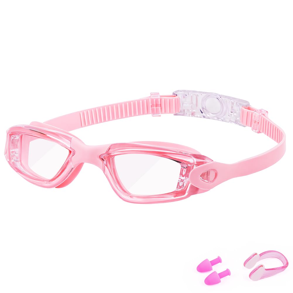 DiULi Adult Swimming Goggles for Men and Women,Wide Field of View, Anti-Fog Swimming Goggles,Silicone Swimming Goggles with Uv Protection,Clear Vision,No Leaks and Adjustable Straps(Flat Light Pink)