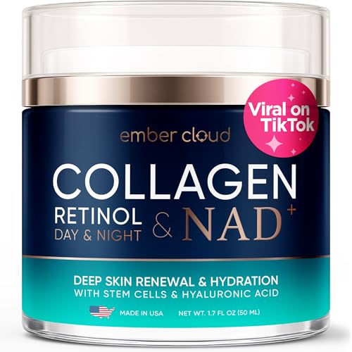 Collagen NAD+ Cream for Face Retinol Hyaluronic Acid Niacinamide for All Skin Types - Anti-Aging Face Moisturizer with Airless Pump - Day & Night Cream for Wrinkles - Made in USA 1.7 Oz