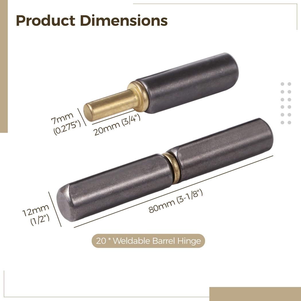 Lot de 20 charnières de porte à souder en métal - 8,5 x 1,3 cm - Charnières de porte amovibles en métal robuste