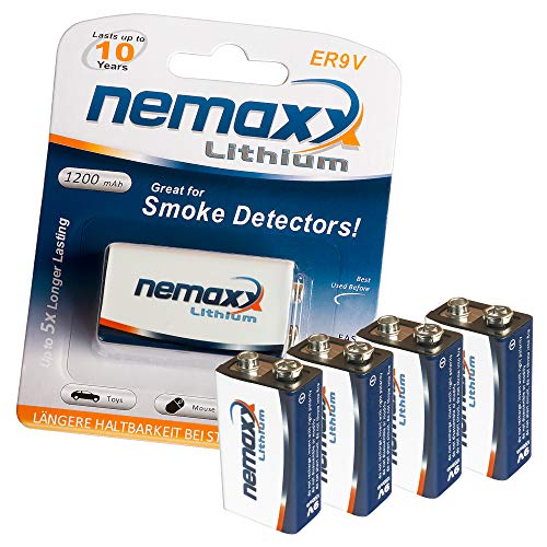 4X Nemaxx Lithium 9V Block Batterie Set für Rauchmelder 10 Jahre Lebensdauer