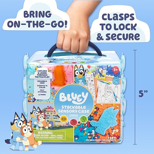 Image of Bluey Stackable Sensory Case, Reusable Sensory Bin with Stickers, Sensory Play Sand Bags, Coloring Activities, Toddler Activities, Sensory Toys, Sensory Toys for Toddlers 1-3