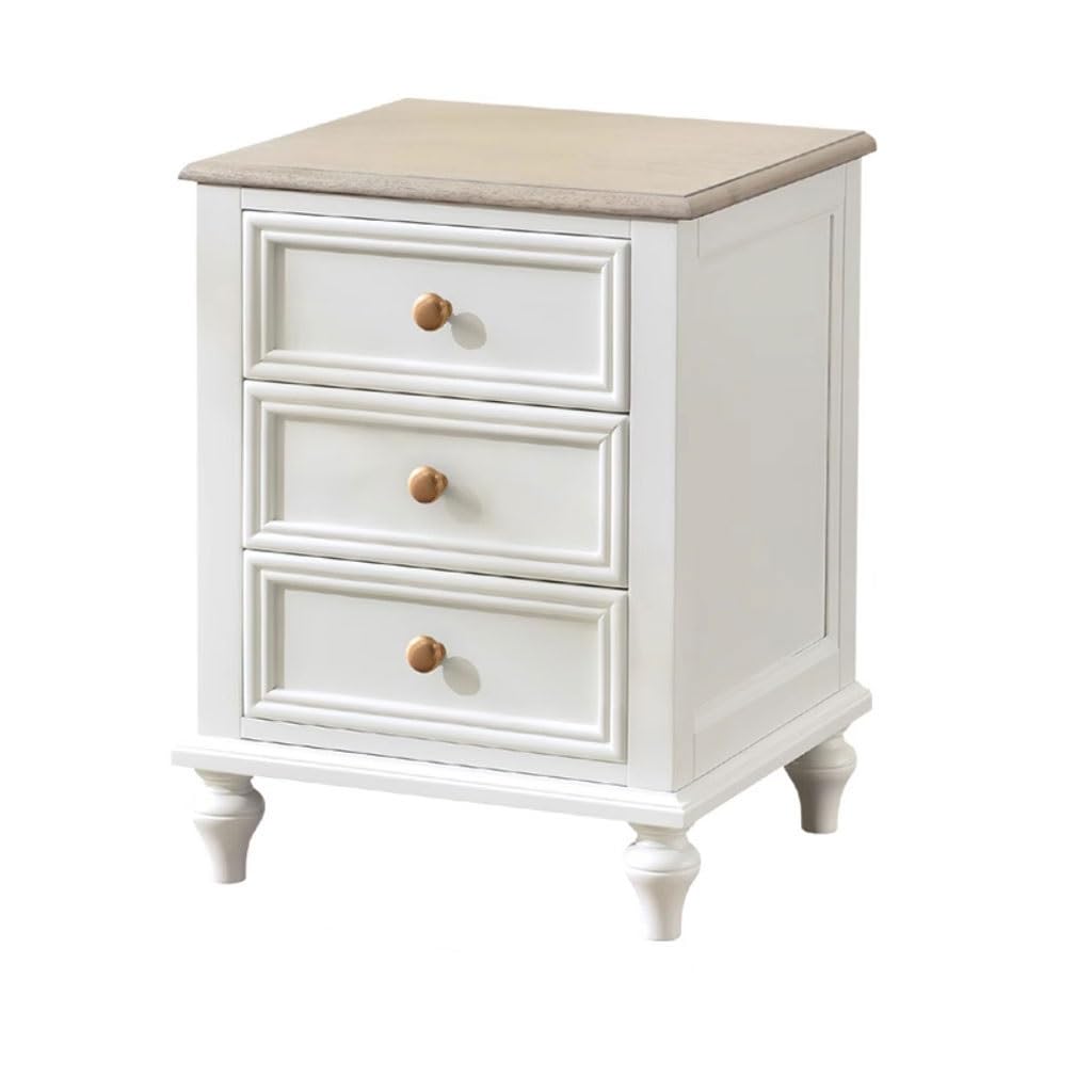 BHGFYXBS Side Tables Bedroom Home Simple Wooden Desktop Three Drawer Bedside Table White Cream Style Storage Cabinet Bedside Tables