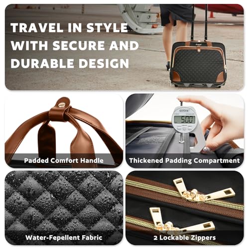 Image of Arcoyard Rolling Laptop Bag, Rolling Briefcase for Women with Waterproof Pocket, 16 Inch Computer Bag, Underseat Carry On Luggage with Wheels for Work Travel Business, Lightweight Black Brown