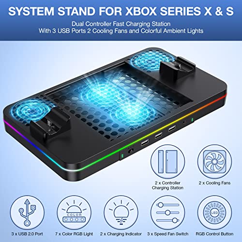 Cooling Fan Charging Stand for Xbox Series X/S Console, Vertical Dual Controller Charger Station Accessories with 2 X 1100mAh Rechargeable Battery, Fast Charging Station with 3 USB Ports&Headset Stand - Image 3