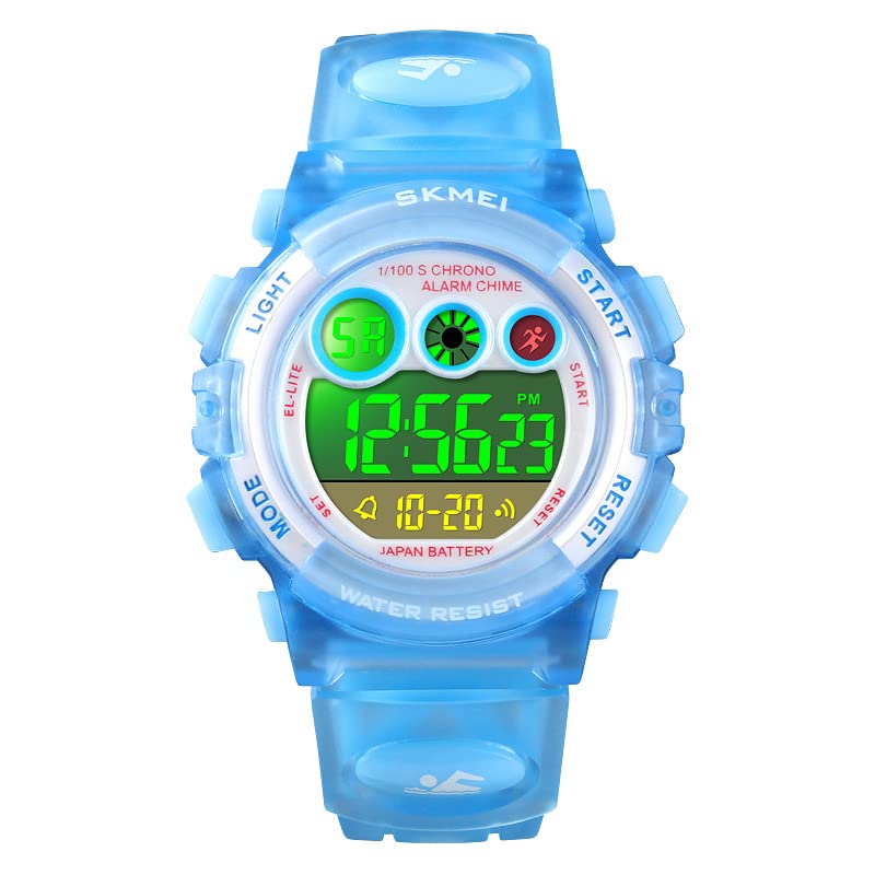 Kids Watch Digital Sport Waterproof Boys Girls Watch Outdoor 12/24 H Alarm Backlight Stopwatch Military Child Wristwatch for 3-15 Year Old Lighte Blue