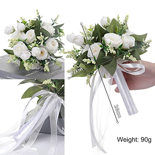 JstDoit Bridal Bouquet for Brides Bridesmaids Wedding Bouquets with Ribbon Holding Flowers Artificial Rose Flowers for Wedding Valentine's Day Church Party - Image 3