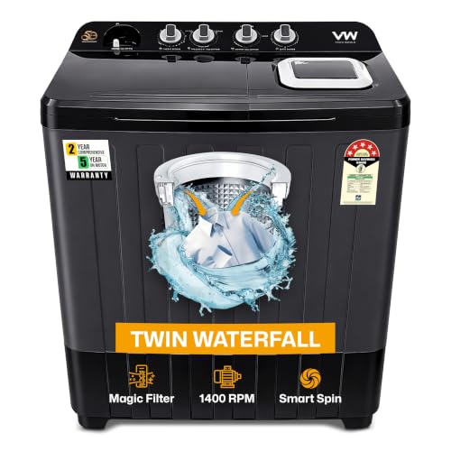 Image of VW 10.5 kg 5 Star Semi Automatic Top Load Washing Machine, Wings Pulsator Technology, HydroMax0010P, Black