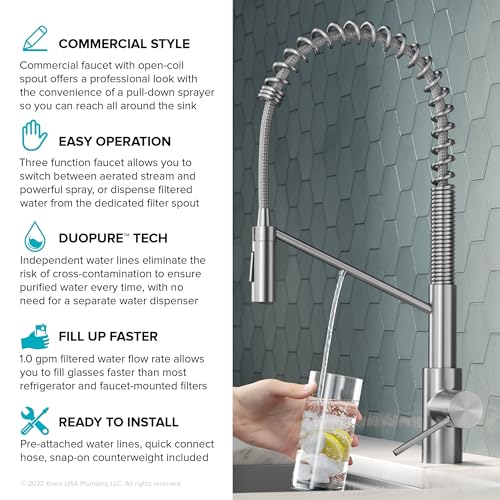 Image of KRAUS Oletto 2-in-1 Commercial Style Pull-Down Single Handle Water Filter Kitchen Faucet for Reverse Osmosis or Water Filtration System in Spot-Free Antique Champagne Bronze, KFF-2631SFACB