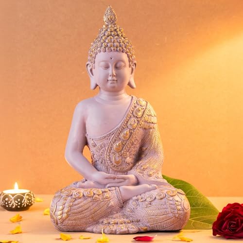 Image of The Advitya Buddha Idol for Home Decor | White Gautam Buddha Statue Showpiece for Living Room, Office & Temple | Resin Shakyamuni Buddha Figurine | Housewarming Gift (Pink |10 inch)