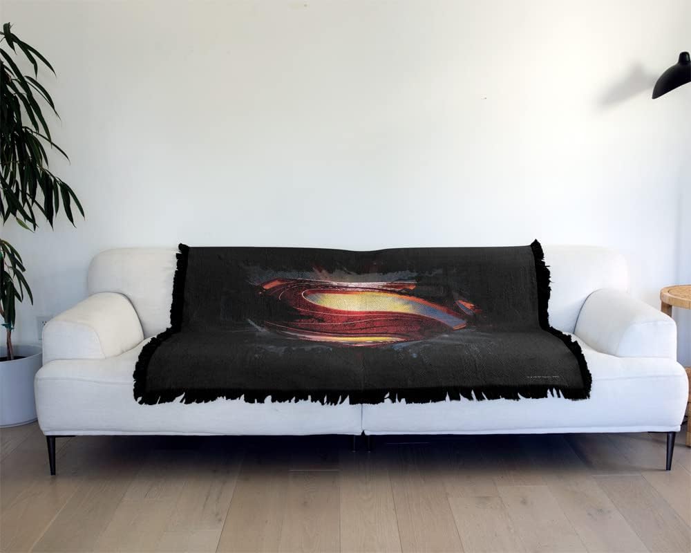 LOGOVISION Superman Blanket, 50"x60" Man of Steel Grungy Shield Woven Tapestry Cotton Blend Fringed Throw