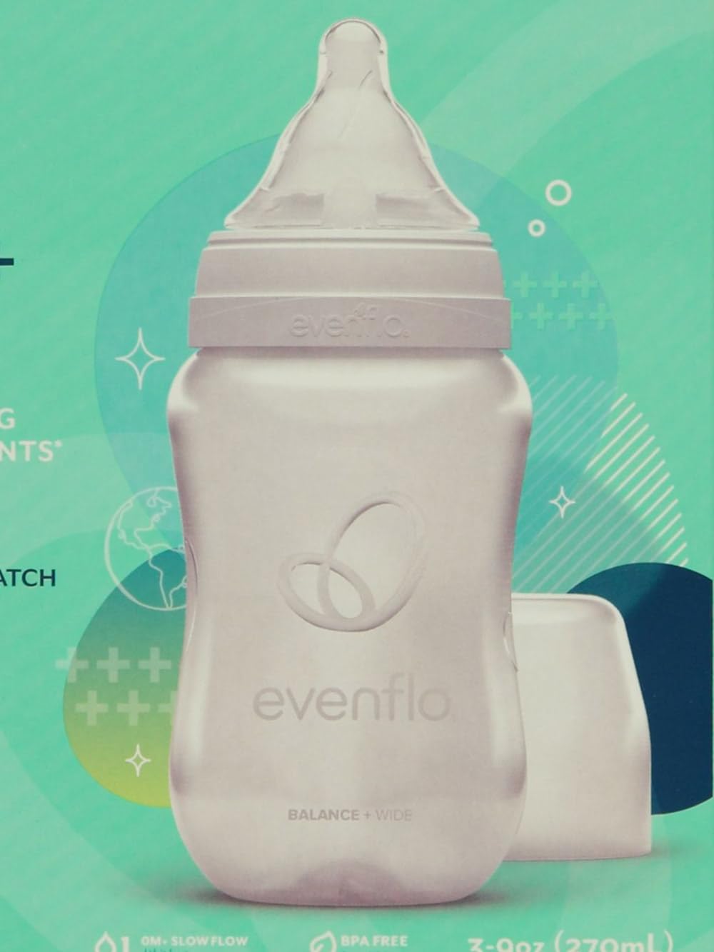 Evenflo Feeding Balance+ Bottles, Wide, 0+ Months, Slow Flow, 3 Bottles, 9 oz (270 ml) Each