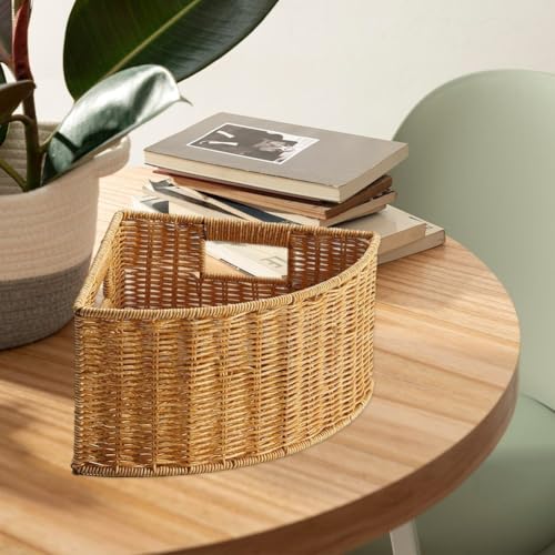 Cesta esquinera triangular de ratán sintético rústica para almacenamiento en baño y cocina 6