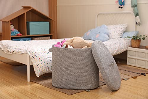 22”X14”X18” Rectangular Extra Large Storage Basket With Lid, Cotton Rope Storage Baskets, Laundry Hamper, Toy Bin, For Toys Blankets Storage In Living Room, Baby Nursery, All Light Grey Black Mix #TOP1