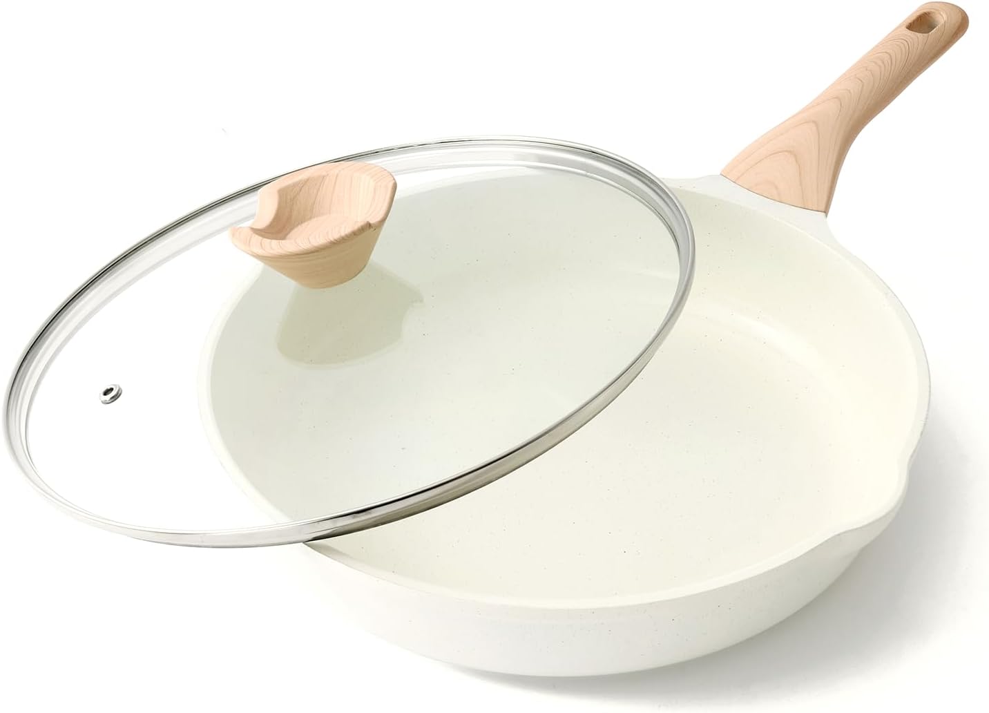 Nonstick Ceramic Frying Pan with Lid, 12.5 Inch Ceramic Large Skillet with Lid, Healthy Non Toxic Cooking Pan, Stay-Cool Handle, Induction Compatible, PFOA & PFAS Free, White White Ceramic 12.5 Inch