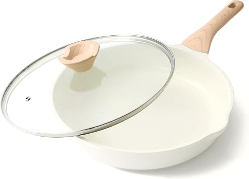 Kordisen Nonstick Ceramic Frying Pan with Lid, 12.5 Inch Ceramic Large Skillet with Lid, Healthy Non Toxic Cooking Pan, Stay-Cool Handle, Induction Compatible, PFOA & PFAS Free, White