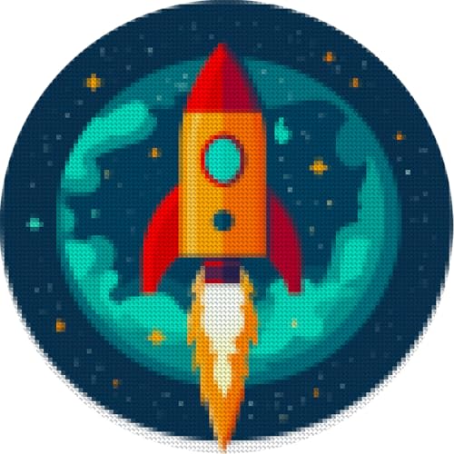 Cartoon Rocket Fire to Space DIY 5D Diamond Paint by Number Kits Easy for Beginners Round Full Drill Diamond Art Painting Gems Cross Stitch Painting Craft for Home Wall Decor 14x14inch(1)
