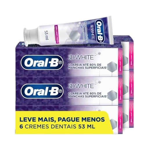 Oral-B Pasta de Dente 3D White Brilliant Fresh, Clareador Avançado com Micropartículas Clareadoras, Elimina até 80% das manchas superficiais 53 ml, 6 Unidades