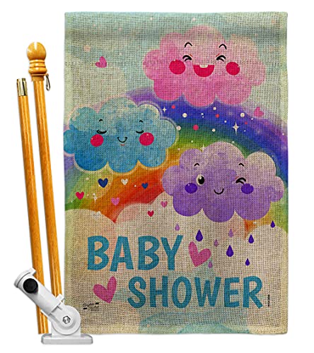 Angeleno Heritage Cuite Baby Shower Burlap House Flag Set Celebration New Born Boy Girl Occasion Anniversary Party Decoration Banner Small Garden Yard Gift Double-Sided, Made in USA