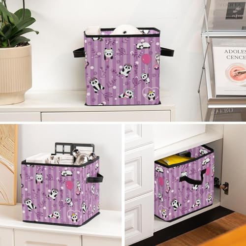 Bac de rangement cube pliable panda avec poignées ergonomiques