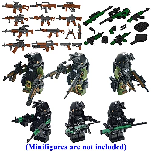 Nicolababe Weapon Pack 225 Pcs Accessories Military Weapon Set Incl Helmet Body Armor Cloak And Motorcycles Designed For Minifigures Compatible With Minifigures Of All Major Brands (Swat Weapon) #TOP2