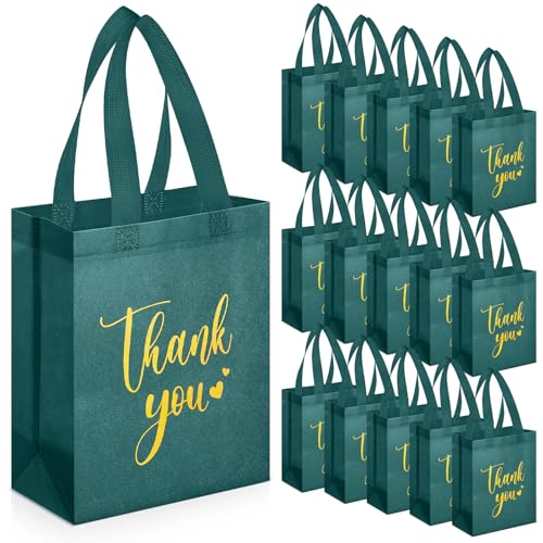 SilTriangle 50 Pcs Thank You Gift Bags Bulk, 10 x 8 x 4 Inch, Dark Green