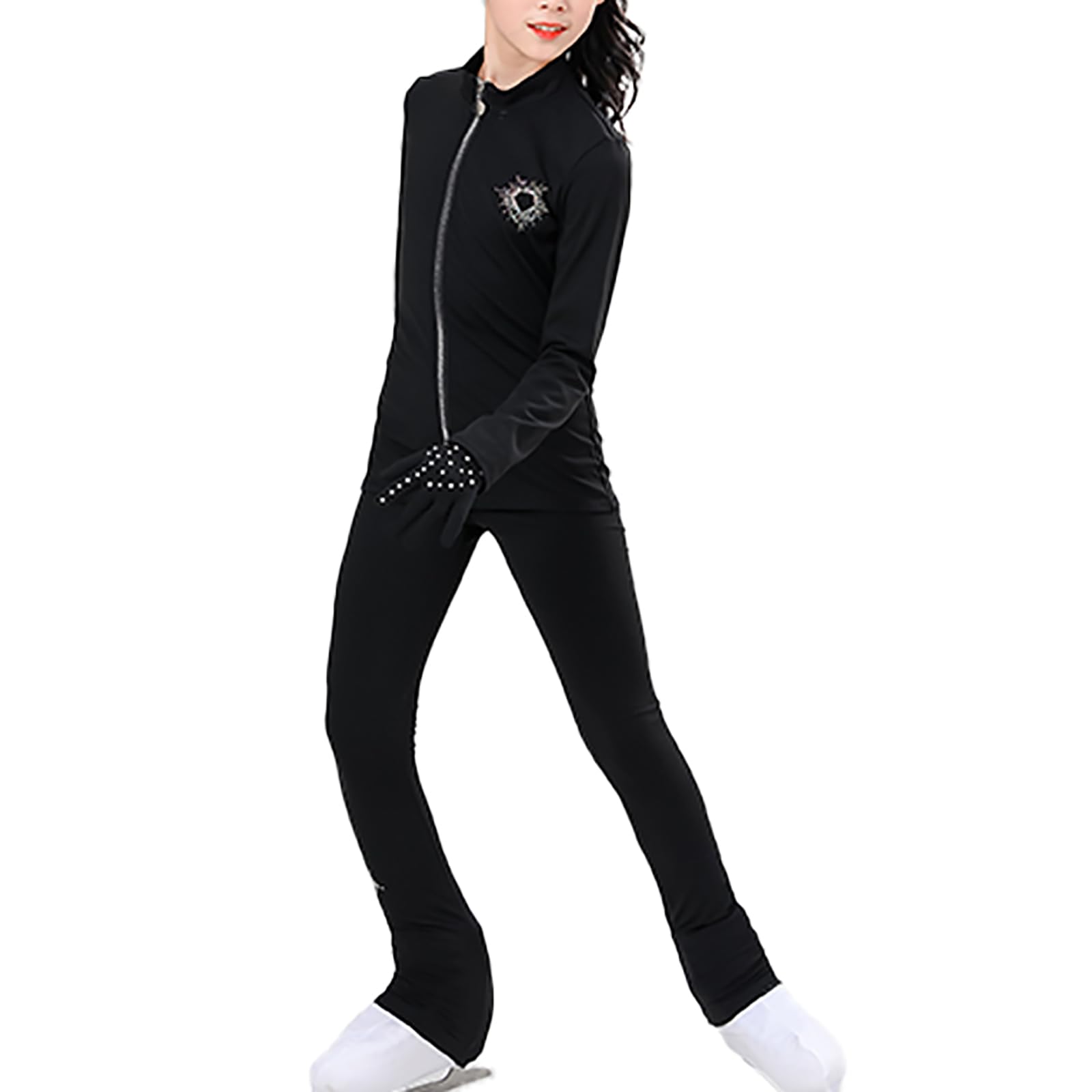 Eiskunstlauf Sets Damen Mädchen Warm Eislauf Outfits Schwarz XXL