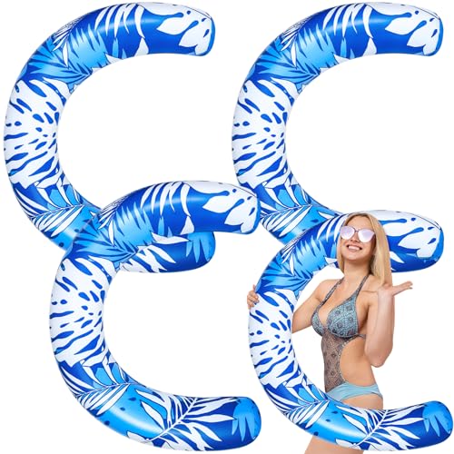 Halloscume 3 Pack Inflatable Swimming Pool Noodles Jumbo Blue Curved Swimming Float for Adult 45 x 30 Inch Hawaiian Tropical Leaves Noodle Summer Float Beach Party Vacation Pool Sea Beach Lake