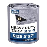 TARPAL 5x7 tarp,Heavy Duty Tarp 14mil Silver Reflective Tarps Waterproof with Grommets and Reinforced Edges UV Protection,Tear Resistant for Firewood,RV,Boat,Roof,Car,Camping