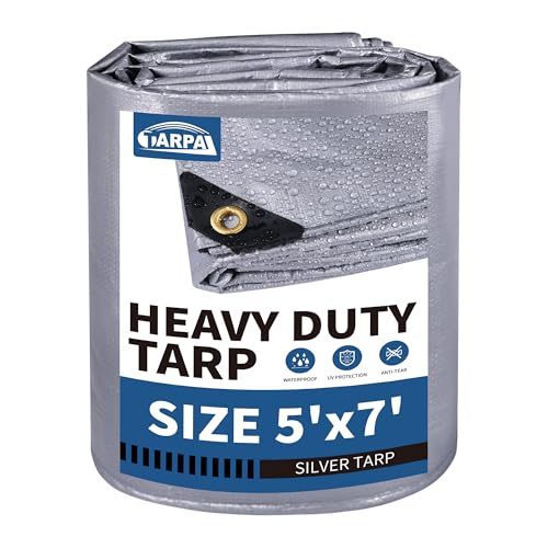 TARPAL 5x7 tarp,Heavy Duty Tarp 14mil Silver Reflective Tarps Waterproof with Grommets and Reinforced Edges UV Protection,Tear Resistant for Firewood,RV,Boat,Roof,Car,Camping