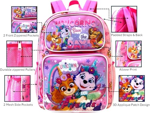 Fast Forward Kid’s Licensed 16” Large School Backpacks with Multiple Pockets (Paw Patrol-Girl)