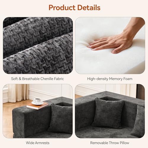 Image of MONVANE Modular Sectional Sofa, Oversized 12 Seat Convertible U Shaped Couch with Ottoman, Comfy Chenille Cloud Couch with Deep Seat, Sectional Couches for Living Room, No Assembly Required, Grey