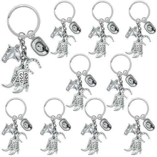 SIQYUWM 10Pcs Western Cowboy Keychain Alloy Cowgirl Key Rings Hat