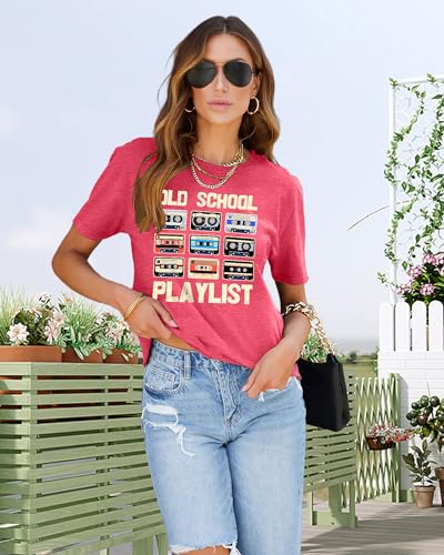 LAZYCHILD 80s Shirt for Women 90s Shirts: Old School Playlist T-Shirt Cassette Tape Graphic 80s Music Concert Tee Tops3