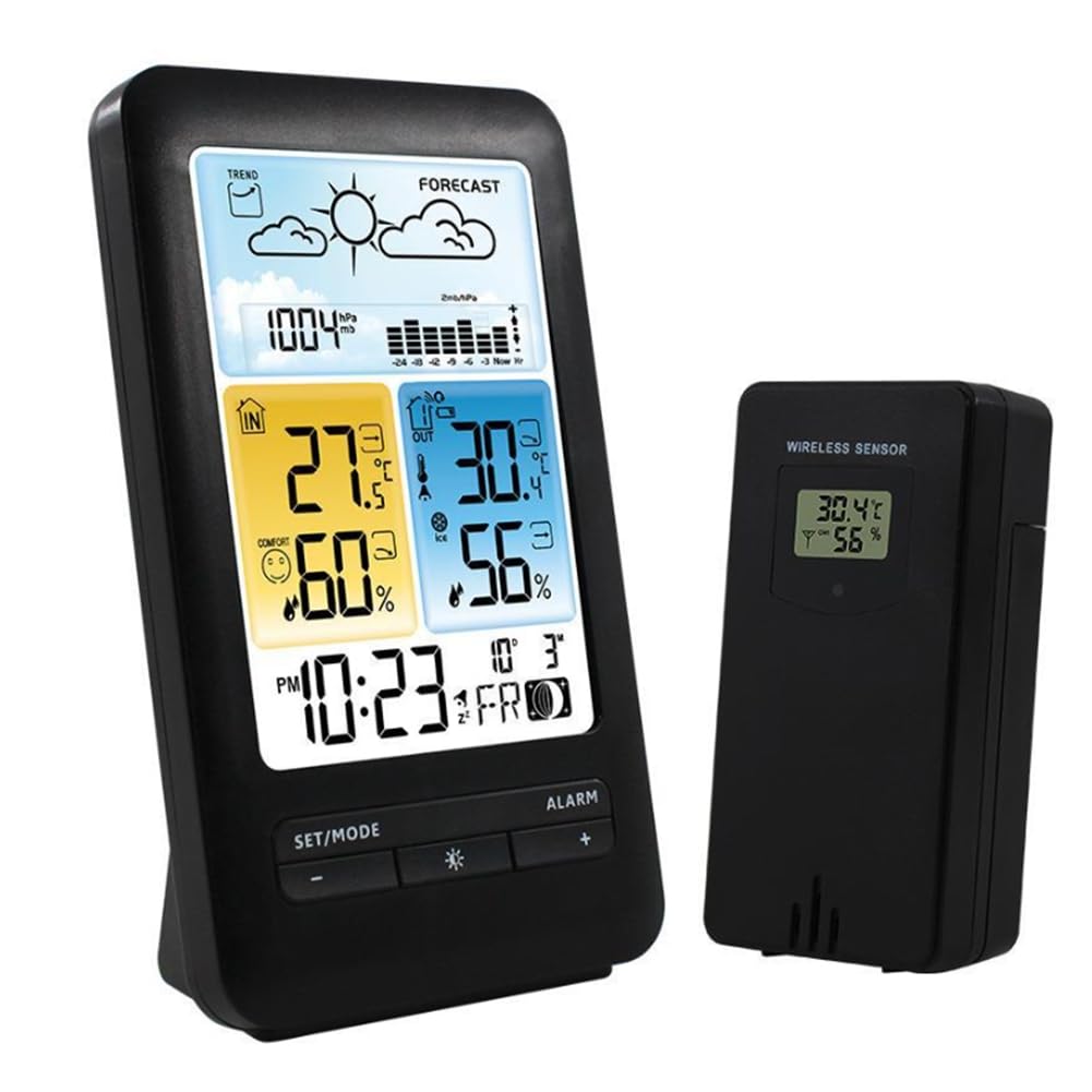 Vjsujehgy Wireless Digital Display Weather Station Thermometer, Temperature and Humidity Alarm Clock, Weather Forecast Sensor