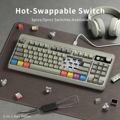 Image of OHY XVX Wired 75% Retro Gaming Keyboard with 2 HUB Ports, M87 Pro Mechanical Keyboard with Customizable Switches, Compact Gamer RGB - Grey