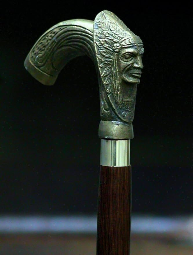 Vintage Color Walking Stick Antique Walking Stick Indian Chief Head Gift Replica Unisex by Antique House Craft